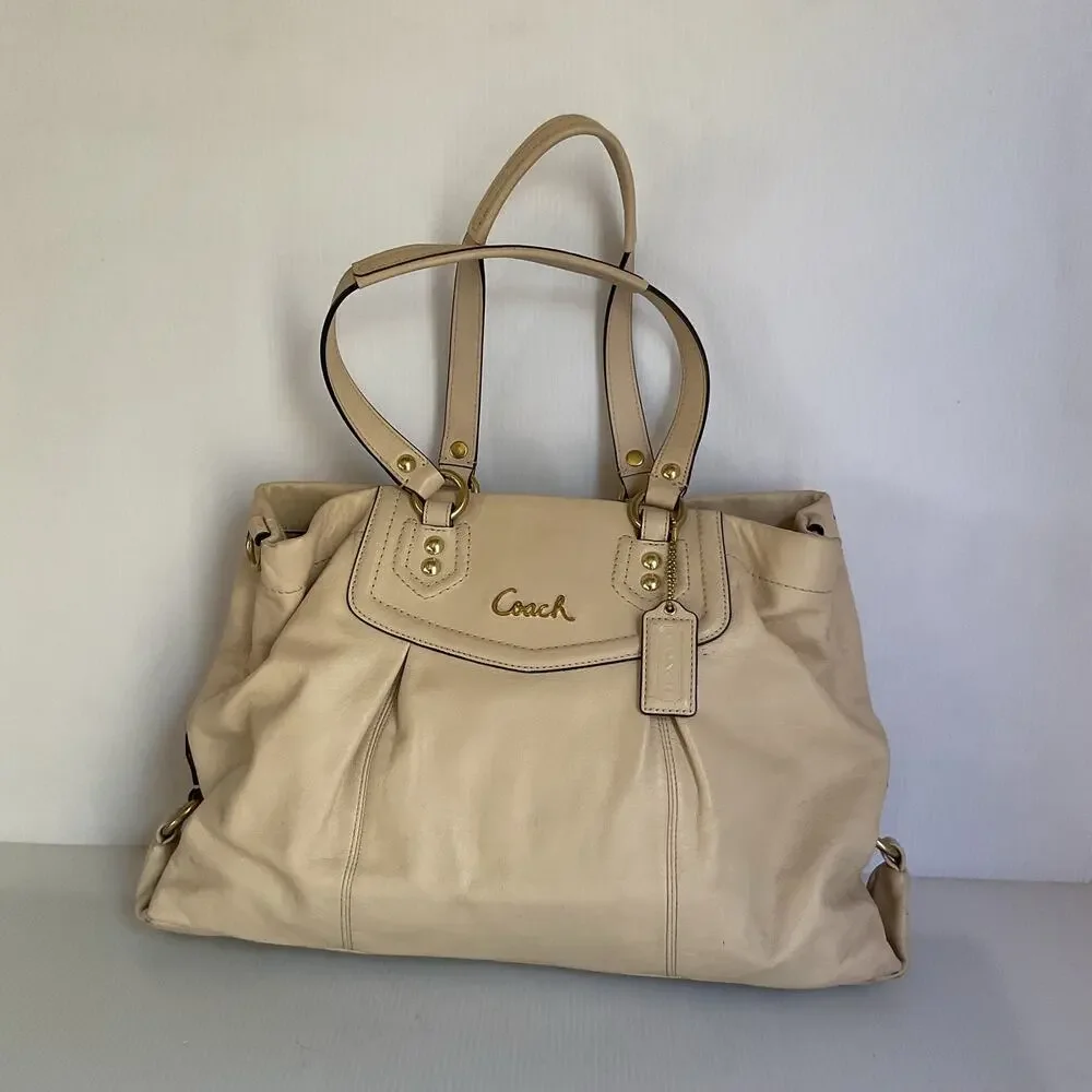 Coach Ashley F19243 Y2K Vintage Leather Satchel Shoulder Bag Ivory Cream Gold